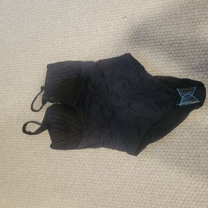 Black One-Piece Swimsuit with Blue Accent